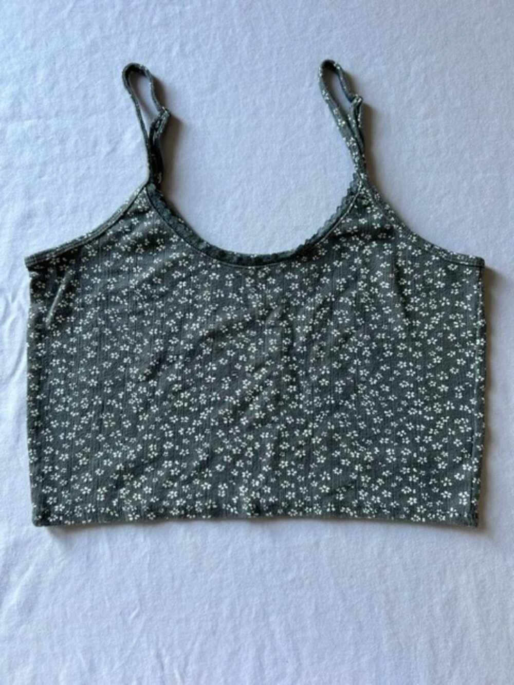 Harlow Floral Ribbed Cropped Cami — Size L